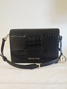 Michael Kors Black Croc-Embossed Leather Crossbody Bag